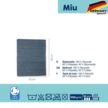  Килимок для ванної KELA Miu, димчасто-синій, 65х55х1 см (24728) 
