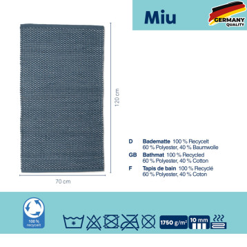  Килимок для ванної KELA Miu, димчасто-синій, 120х70х1 см (24731) 