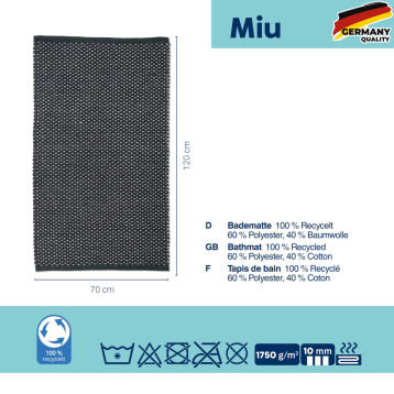  Коврик для ванной KELA Miu, гранитно-серый, 120х70х1 см (24735) 