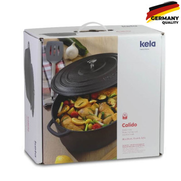  Гусятниця чавунна з кришкою KELA Calido 36х29х15 см, 9,3 л, чорна (12474) 