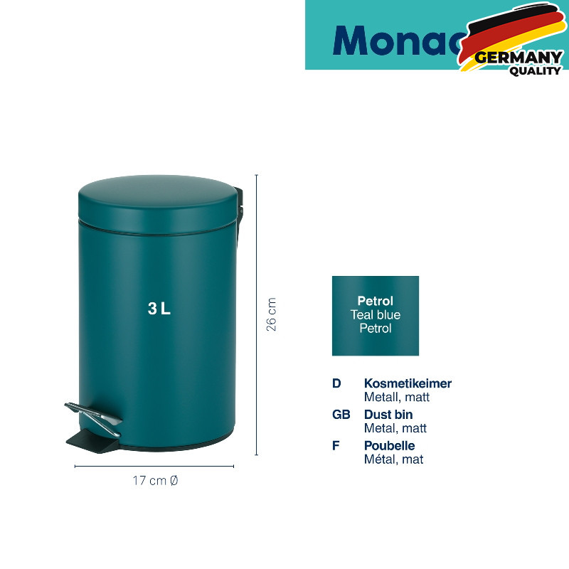  Ведро для мусора KELA Monaco, бирюзовый, 3 л (20528) 