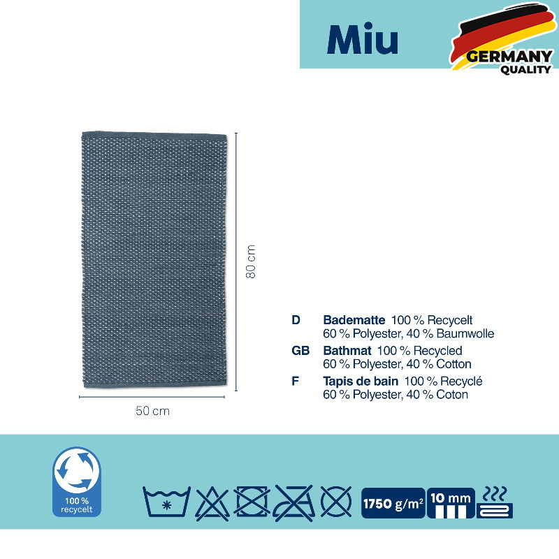  Килимок для ванної KELA Miu, димчасто-синій, 80х50х1 см (24729) 